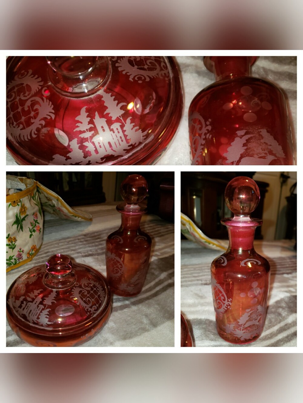 Egermann Cranberry Red Candy Dish And Decanter